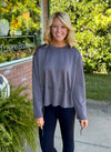 Grey Drawstring Front Waist Top