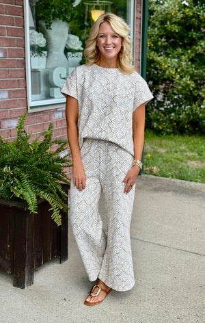 Geo Print Taupe Top & Pant SET