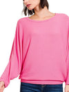 Candy Pink Ribbed Batwing Boat Neck Sweater