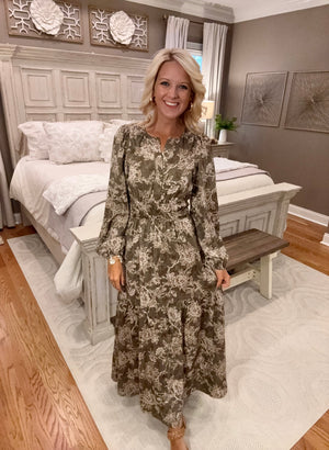 Floral Midi Dress with Cinched Waist