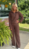 Brown Ribbed Pullover + Wide Leg Pant SET