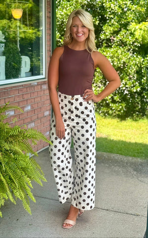 Brown Polka Dot Wide Leg Pant