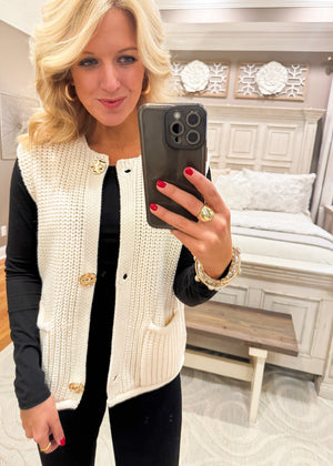 Sleeveless Sweater Vest with Gold Button Detail