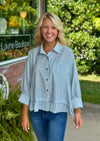 Dusty Blue Ruffle Button Up Shirt