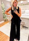 Black Pleated Sleeveless Top & Pant SET