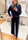 Navy Knit Sweater Top and Pant SET