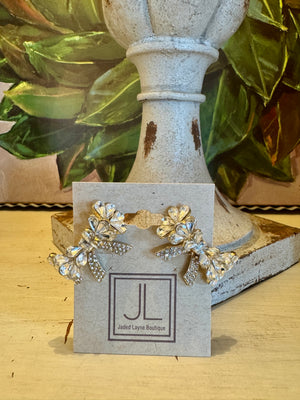 Rhinestone & Gold Bow Earring