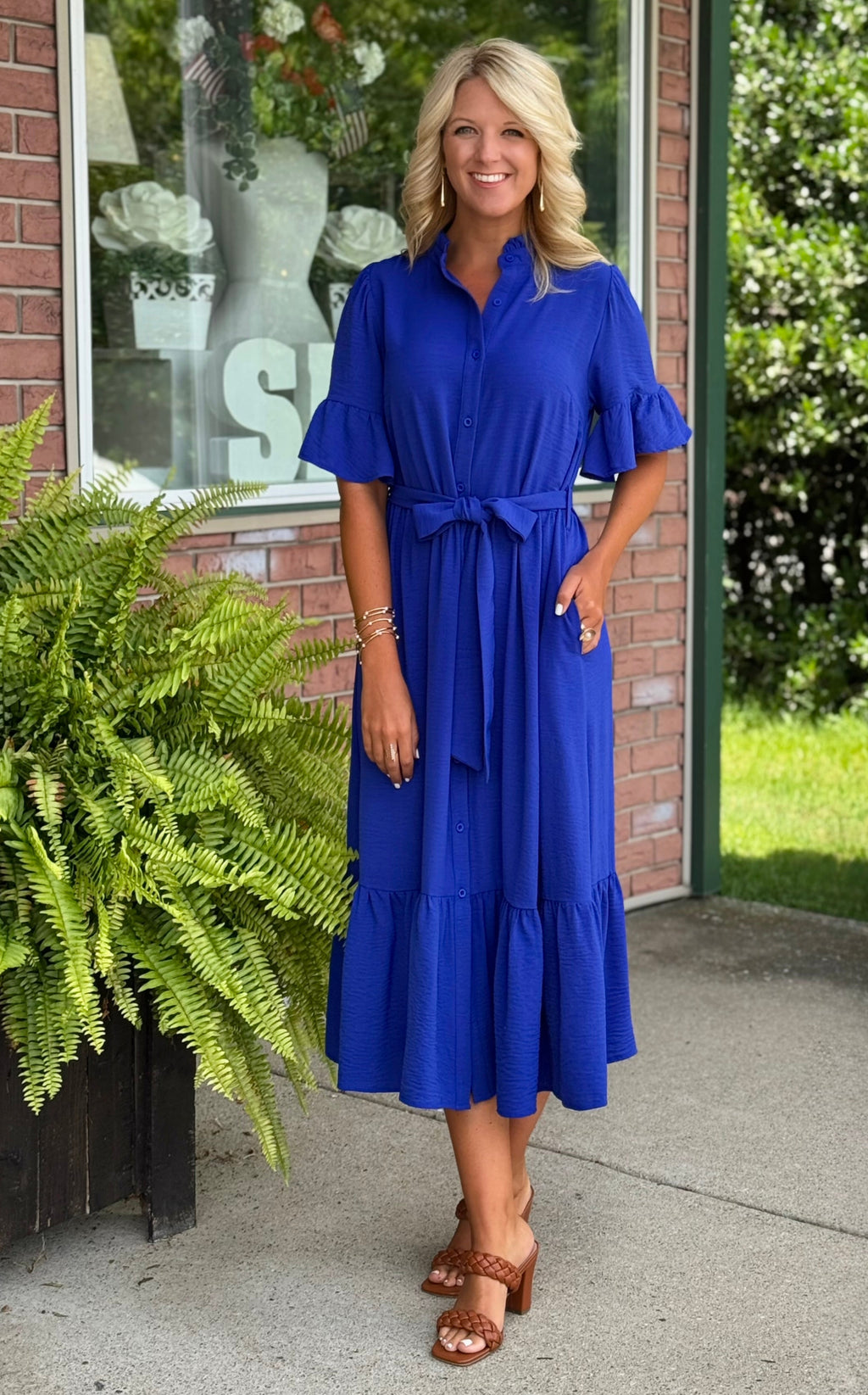 Royal Blue midi Dress with Waist Tie Detail