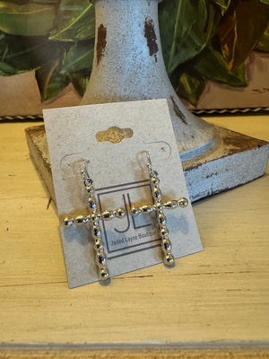 Silver Beaded Cross Earrings