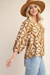 Geo Print Top with Puff Sleeves