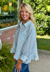 Dusty Blue Ruffle Button Up Shirt