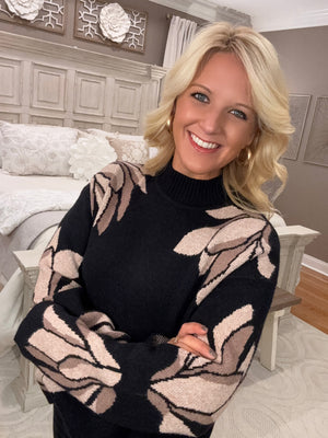 Black Flower Patterned Sweater