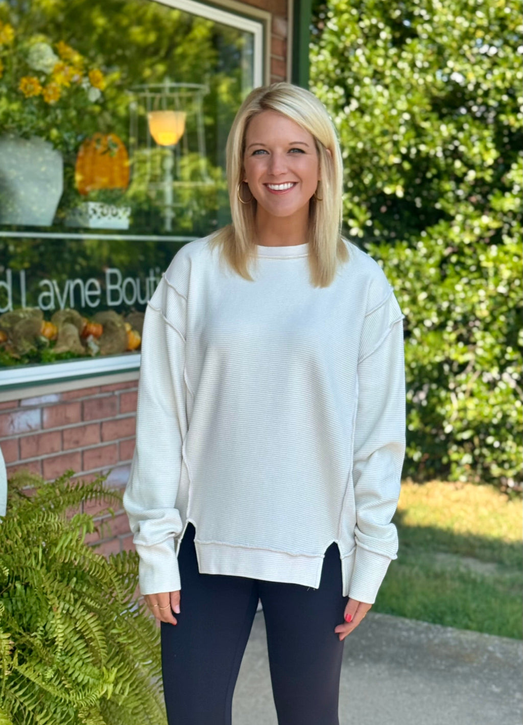 Sand Beige Ribbed Exposed Seam Pullover