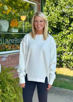 Sand Beige Ribbed Exposed Seam Pullover