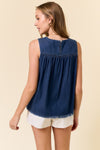 Chambray Tank with Fringe Detail