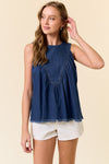Chambray Tank with Fringe Detail