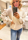 Heathered Oatmeal Ruffle Top