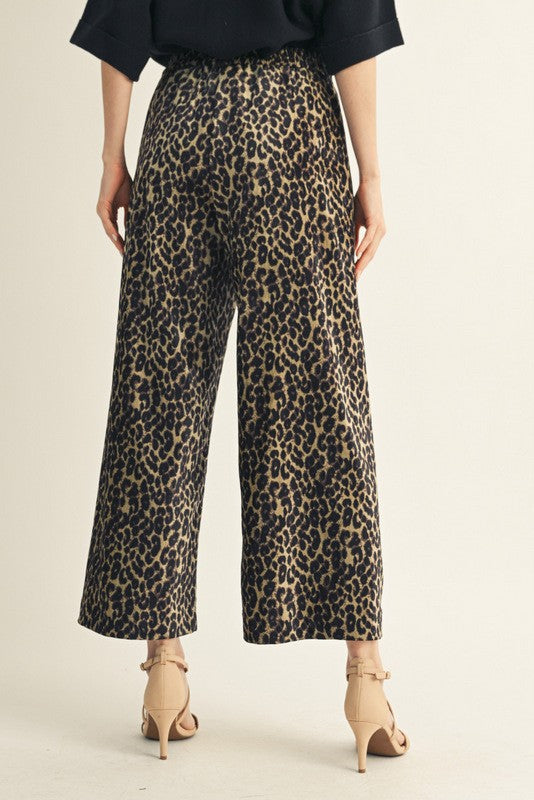 Wide Leg Leopard Pant with Front Pocket Detail
