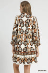 Brown Printed Border Detailed Dress