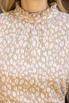 Taupe Cheetah Top with Lace Detail Puff Sleeve