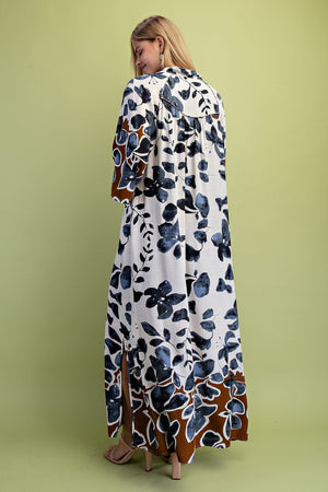 Printed Maxi Dress with Side Slit & Neckline Detail