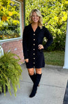 Black Sweater Dress Cardigan with Gold Button Detail