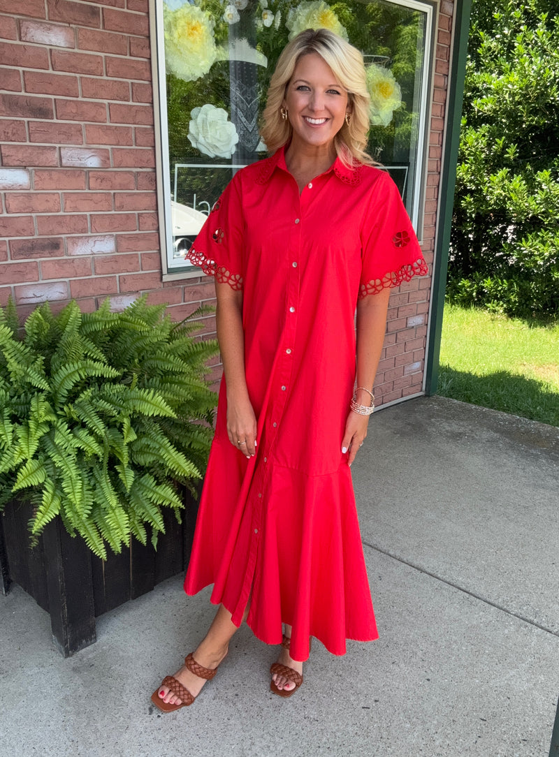 Red Midi Dress with Cut Out Details