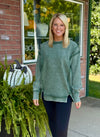 Acid Wash Green Ribbed Exposed Seam Pullover