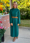 Emerald Green Mock Neck Midi Dress