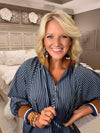 Navy Stripe Half Zip Top with Contrast Neckline