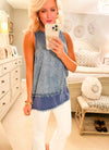 Denim Frayed Tank with Button Back Detail