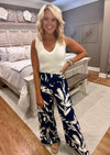 Floral Wide Leg Pant with Smocked Waist