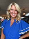 Royal Blue Smocked Waist Flutter Sleeve Midi Dress **FINAL SALE**