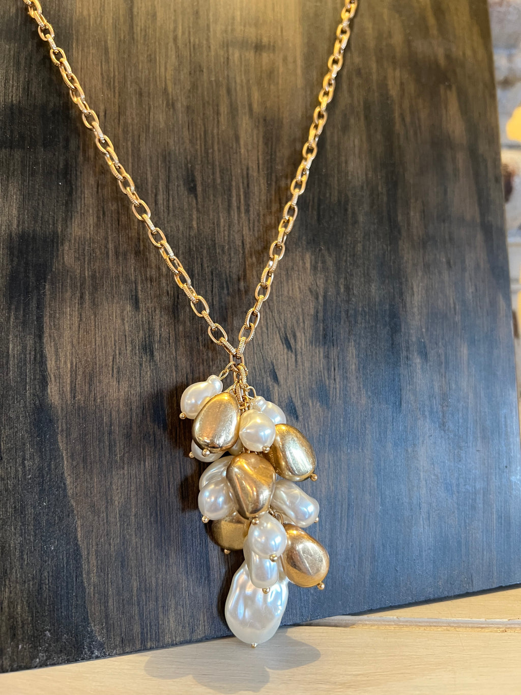 Pearl & Gold Cluster Long Necklace