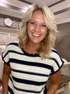 Stripe Scallop Trim Sweater with Tie Back Detail
