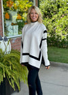 Two Tone Mock Neck Sweater with Split Hem