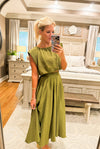 Olive Cropped Bubble Top & Pleated Skirt SET