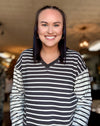 Charcoal Stripe Double V Detailed Top