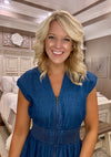Denim Smocked Waist Dress with Zipper Detail