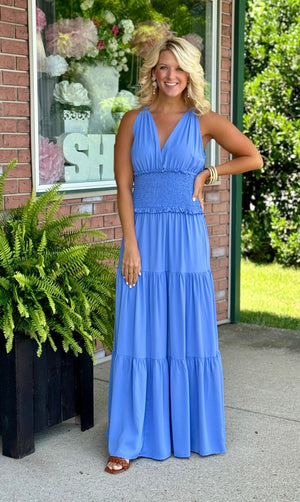 Lavender Tiered Maxi Dress with Ruched Detail