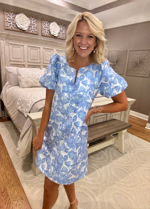 Blue Flower Jacquard Dress
