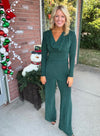 Green Shimmer Top & Wide Leg Pant SET