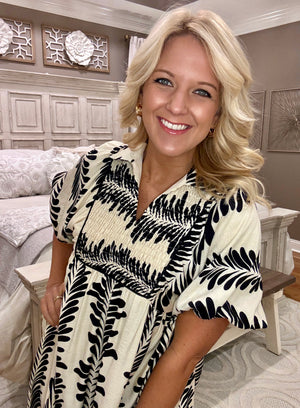 Printed Short Puff Sleeve Dress