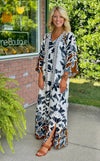 Printed Maxi Dress with Side Slit & Neckline Detail