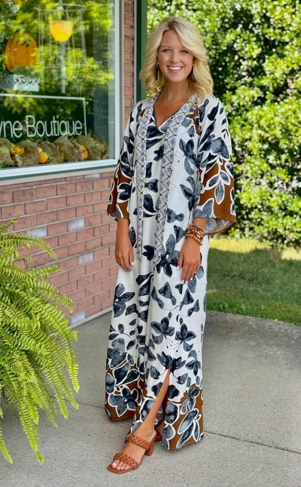 Printed Maxi Dress with Side Slit & Neckline Detail