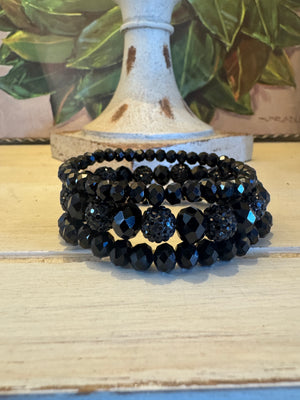 Black Beaded Bracelet Set