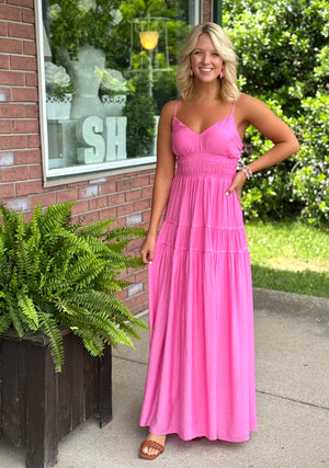 Hot Pink Tiered Maxi Dress