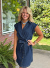 Denim Button Detailed Dress with Tie Waist Belt