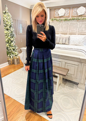 Plaid A-Line Pleated Maxi Skirt