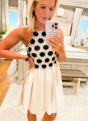 Crochet Detailed Dress with Criss Cross Back